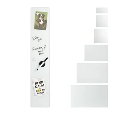 Afbeelding van Relaxdays glassboard glas magneetbord whiteboard memobord prikbord wit 15 x 80 cm