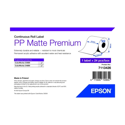 Afbeelding van Epson 7113426, Wit, Zelfklevend printerlabel, Doorlopend etiket, Rol,