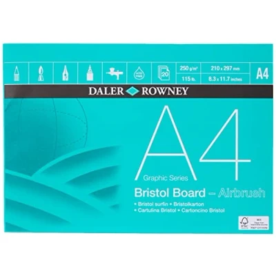 Afbeelding van Daler Rowney Graphic Series Smooth Surface 250gsm A4 Bristol Board Pad, gelijmd 1 kant, zuurvrij, 20 witte vellen, ideaal voor professionele artiesten en studenten