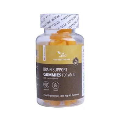Afbeelding van Ved Brain Support Gummies voor volwassenen; BSA Chews Citroensmaak, Rauw Ongefilterd Omega 3 6 9 &amp; DHA Gummies, Vegetarisch Veganistisch Gezondheidssupplement Mannen en Vrouwen 60 20 Dagen Levering