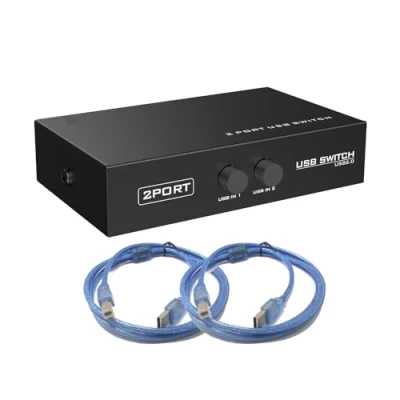Afbeelding van SIENOC 2 poorts lade USB 2.0 Sharing Switch Box Hub voor PC Computer Scanner Printer OVP (2 schakelaar met kabel)