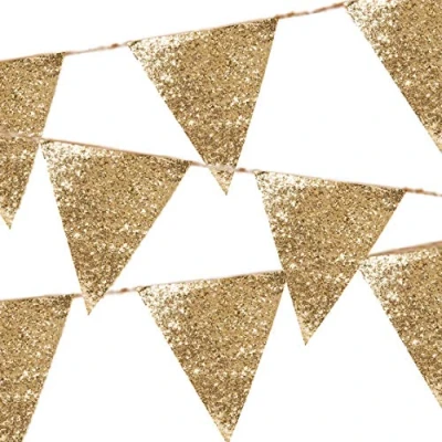 Afbeelding van Talking Tables Herbruikbare Feestslinger Hangende Decoraties Gemaakt, Gouden PU Glitter Bunting. 3M