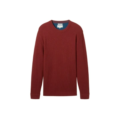 Afbeelding van TOM Tailor Strukturierter Rundhals Trui, Heren, Maat: Small, Burgundy dark red melange