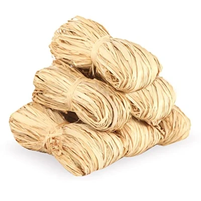 Afbeelding van Bast Raffia Natuurbast, 6 stuks bastband, natuurlijke bast, om te knutselen, natuurlijk papieren koord, geschenkbast voor bloemisten, tuin, bruiloft