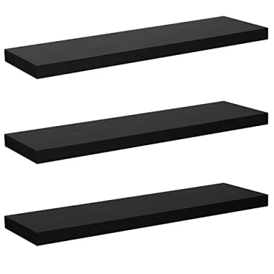 Afbeelding van WOLTU 3 Stucks wandplank, zwevende plank, boekenplank, planken voor decoratie, wandplanken van MDF hout, set hangplanken, Zwart, 110 x 23 3,8 cm RG9316sz