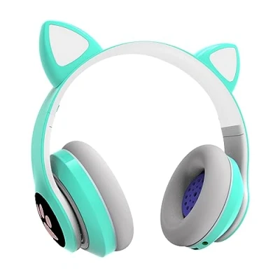 Afbeelding van Bluetooth hoofdtelefoon voor kinderen, meisjes, kattenoren, over ear met ledlicht, opvouwbare stereo hoofdtelefoon, bluetooth, draadloze microfoon, Micro SD/TF,
