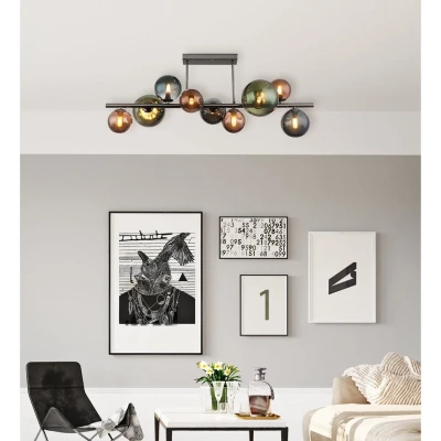 Afbeelding van Globo Zwarte plafondlamp Riha gekleurd glas 9 lichts 56142 9D