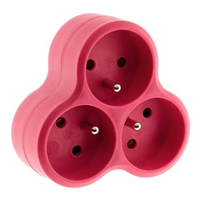 Afbeelding van Stekkerdoos met 3 stopcontacten, drievoudig, x 16 A, roze Zenitech