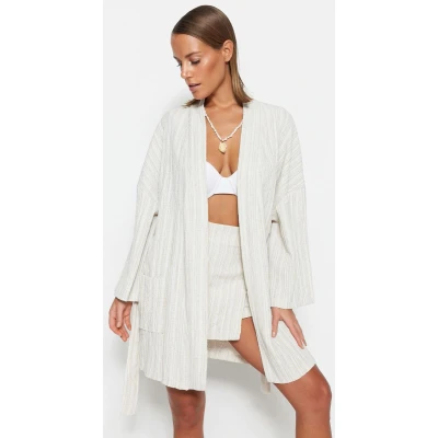 Afbeelding van Trendyol Mini Geweven Kimono &amp; Kaftan Met Groene Riem