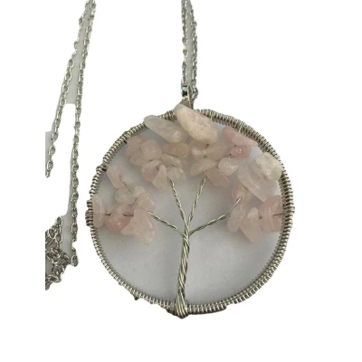 Afbeelding van Petra&#039;s Sieradenwereld Ketting levensboom/tree of life natuursteen roze (835)