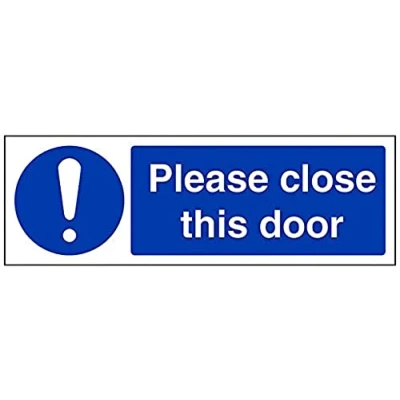 Afbeelding van VSafety 18072AX R &quot;Please Close &quot;This Door&quot; Mandatory Sign, 1 mm Rigid Plastic, Landschap, 300 x 100 mm, Blauw