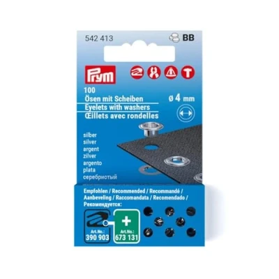 Afbeelding van Prym 542413 oogjes met schijven navulset, zilverkleurig stuk, Ø 4 mm, 100