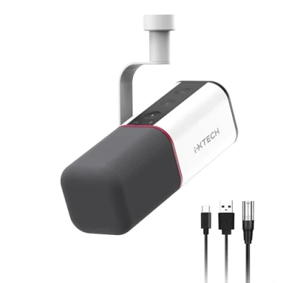 Afbeelding van IXTECH Cardioïde dynamische microfoon met microfoonhoes, vocale USB XLR voor podcasting, streaming, opname, gaming en voice over (wit)