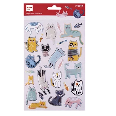 Afbeelding van APLI Kids 19317 kattensticker model MEOW! incl. 1 vel met 25 permanente stickers, ideaal voor scrapbooking, decoratie of doe het zelf