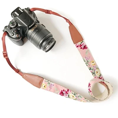 Afbeelding van Alled camerariem nek, voor Canon Nikon Sony Lumix Kodak Fuji Olympus Dslr Universeel, vintage zachte comfortabele verstelbare snelsluiting camera schouder nekband, Roze lederen print, 75 cm