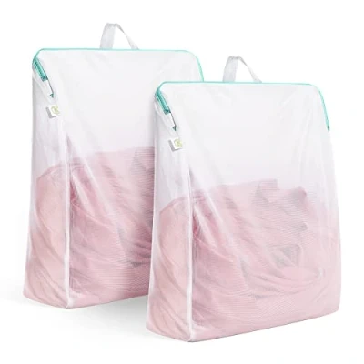 Afbeelding van OTraki mesh waszakken met handgrepen, 2 stuks, 50,8 x 61 cm, herbruikbaar wasnet voor wasmachine, grote fijne waszak rits delicate kleding, studentenslaapzalen appartementen