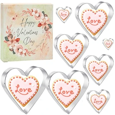 Afbeelding van Keepaty Hart Cookie Cutters Set van 8 Valentijnsdag RVS Koekjessnijder Vorm voor Bakken (8 cm, 7 6 5 4 3,5 2,8 1,5 cm)