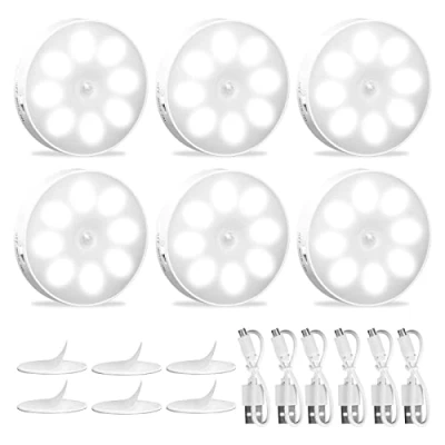 Afbeelding van nachtlampje met bewegingsmelder, 6 stuks, led kastverlichting, trapverlichting, USB oplaadbaar, 3 modi, auto/aan/uit, voor hal, trap, slaapkamer, keuken, kast