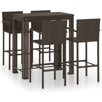 Afbeelding van vidaXL 5 delige Tuinbarset met armleuningen poly rattan bruin