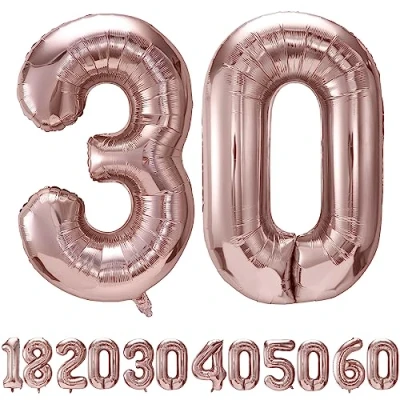 Afbeelding van Ballon 30 jaar roségoud ballonnen 40 101 cm 30e verjaardagsdecoratie 20 folieballonnen cijfer decoratie voor verjaardag vliegen met helium mannen vrouwen 30ste