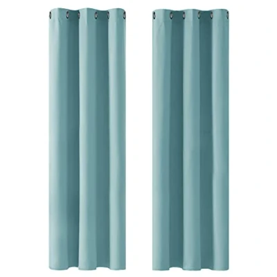 Afbeelding van Deconovo Verduisterende Gordijnen Set van 2, Thermische met Ringen voor Woonkamer, Kinderen Kamer, 107x229 cm (B x H), Hemelsblauw