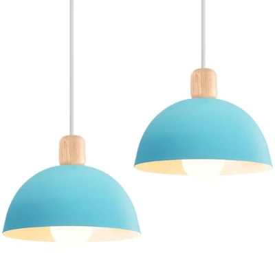 Afbeelding van iDEGU Retro hanglampen, modern, halfcirkelstijl, plafondlamp, E27, metaal, hanglamp, voor slaapkamer, eetkamer of keuken, diameter 20 cm, 2 stuks, blauw