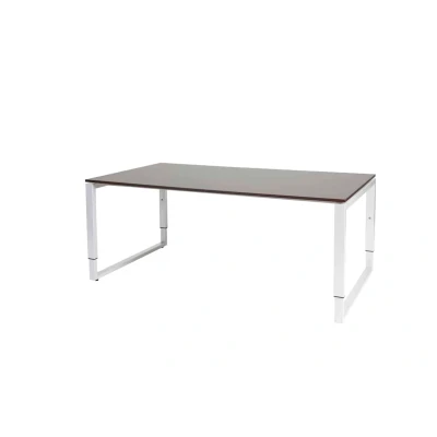 Afbeelding van Domino Plus vergadertafel, hoogte instelbaar (62 85cm) met 180x100cm &#039;zwevend&#039; logan eiken 25mm blad en wit (RAL9010) O poot frame