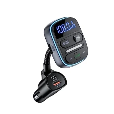 Afbeelding van LENCENT Bluetooth 5.0 FM Transmitter, 360Draaien Scherm, 30W Snellader Draadloze zender met PD Type C &amp; QC 3.0 USB, Handsfree Bellen, Ondersteunt SD kaart/USB stick, Spanningsmonitor
