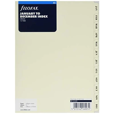Afbeelding van Filofax Register, januari tot december, A5, crèmekleurig