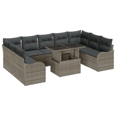 Afbeelding van vidaXL 10 delige tuin sofa set met kussens Grijs Poly Rattan