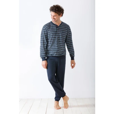 Afbeelding van Hajo heren pyjama Blauw met strepen Maat 60