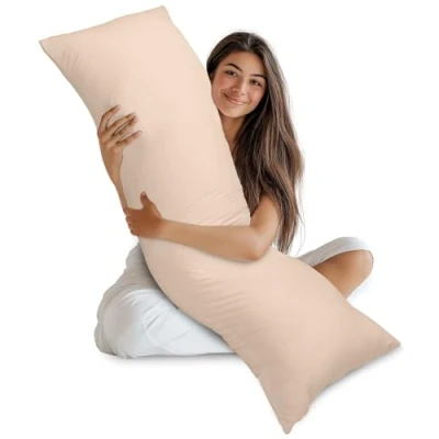 Afbeelding van Utopia Bedding Zijslaapkussen, Microvezel Zwangerschapskussen, Ademend en Zacht Borstvoedingskussen, Gewatteerd Voedingskussen (Beige, 50x135 cm)