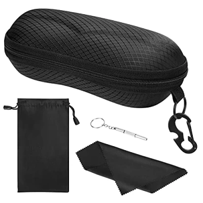 Afbeelding van MoKo EVA Semi Hard Shell Zonnebrilgeval, Unisex Brillenopslag Houder met Metaal Hangende Haak, Zwart, Eén maat