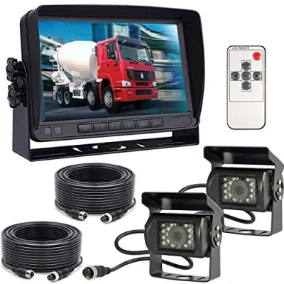 Afbeelding van 12 V 24 4 pins auto achteruitrijcamerasysteem voor campers Bus Aanhangwagen Vrachtwagen Caravan, 7 &quot;TFT LCD HD kleurenautomonitor met 2 18 leds Nachtzicht Waterdichte achteruitrijcamera