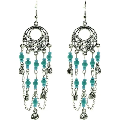 Afbeelding van Behave Oorbellen hangers zilver kleur met blauwe kraaltjes