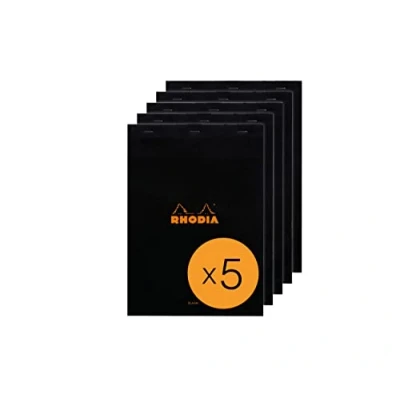 Afbeelding van RHODIA 180009C Notitieblok nr. 18 zwart A4 80 afneembare vellen effen wit Clairefontaine papier g/m² gecoate kartonnen omslag pak van 5 blokken