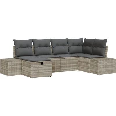 Afbeelding van vidaXL 6 delige Tuinbank Set met Kussens Lichtgrijs Poly Rattan