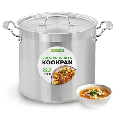 Afbeelding van NutriChef Kookpot 22.5 Liter Inductie Soeppot Roestvrijstalen Kookpan met Deksel, Vaatwasmachinebestendig