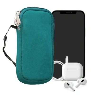 Afbeelding van kwmobile telefoontasje universeel voor XS 3,5/4&quot; smartphones 12,5 x 6,5 cm Hoesje met rits en polslusje In petrol
