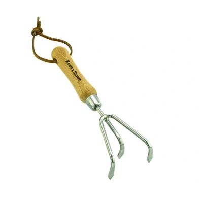 Afbeelding van Kent &amp; Stowe 3 tandrubbers handgrubber van roestvrij staal, voor het breken verharde vloeren, tuinklauw met steel essenhout, lengte: 28 cm
