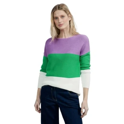 Afbeelding van CECIL Structured Block Stripe Dames Trui celery groen Maat XL