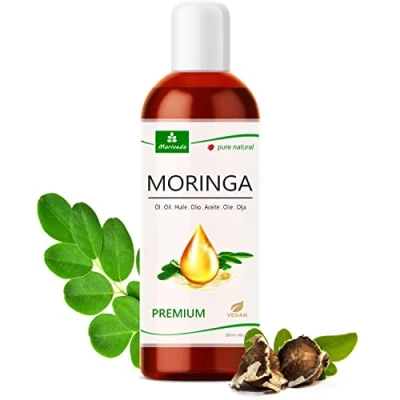 Afbeelding van Moringa olie Premium 100ml eerste persing van zongerijpte oleifera zaden verzorging voor huid, haar, wonden en littekens anti aging, eetbare MoriVeda