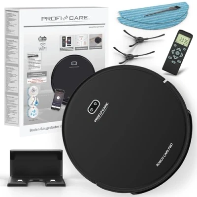 Afbeelding van Proficare Robotstofzuiger met laadstation en veegfunctie PC BSR 3108 black zelfopladende stofzuigrobot WiFi app afstandsbediening, sterk zuigvermogen