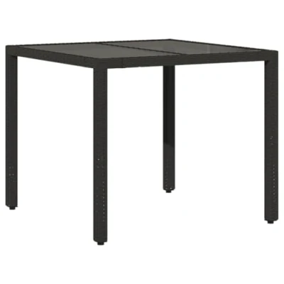 Afbeelding van Tuintafel met glazen blad 90x90x75 cm poly rattan