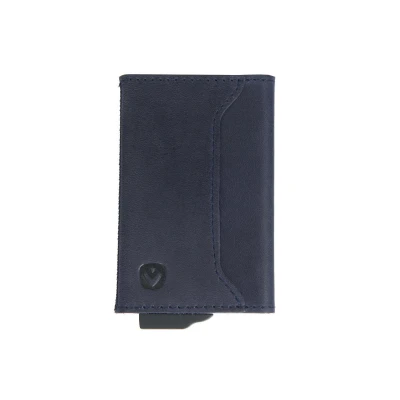 Afbeelding van Pasjeshouder met ejector Leren sleeve 6 tot 7 pasjes RFID Vintage Blauw