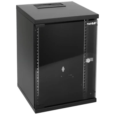 Afbeelding van HMF 63409 02 netwerkkast, serverkast 10 inch 9 HE 300 mm diepte volledig gemonteerd glazen deur zwart