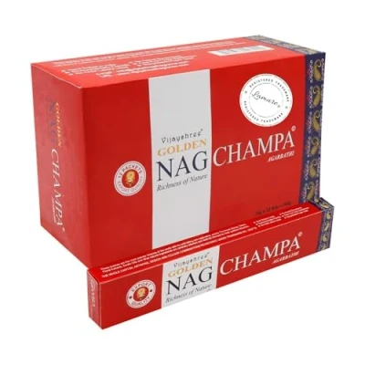 Afbeelding van Vijayshree Golden Nag Champa, 12 verpakkingen à 15 g = 180 g, aromatherapie, meditatie, spiritualiteit, 100% natuurlijk, milieuvriendelijk