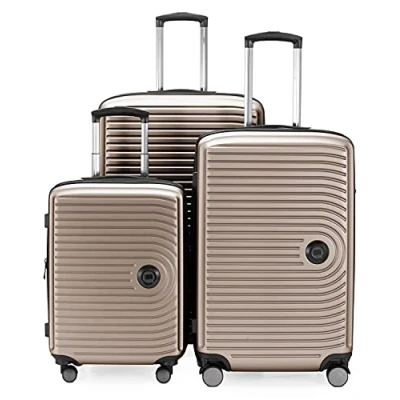Afbeelding van HAUPSTSTADTKOFFER Mitte set van 3 koffers handbagage koffer 55 cm, middelgrote 68 cm + grote reiskoffer 77 harde schaal ABS, TSA, Champagne