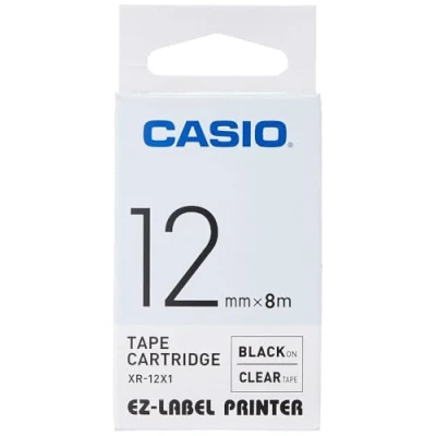 Afbeelding van CASIO EZ Label Printer XR 12X1 Tape Zelfklevend 12 mm x 8,0 m Zwart op Transparant