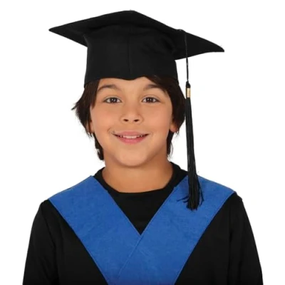 Afbeelding van Fiestas Guirca Afstudeer doctoraal hoedje geslaagd zwart kinderen Examen diploma uitreiking feestartikelen